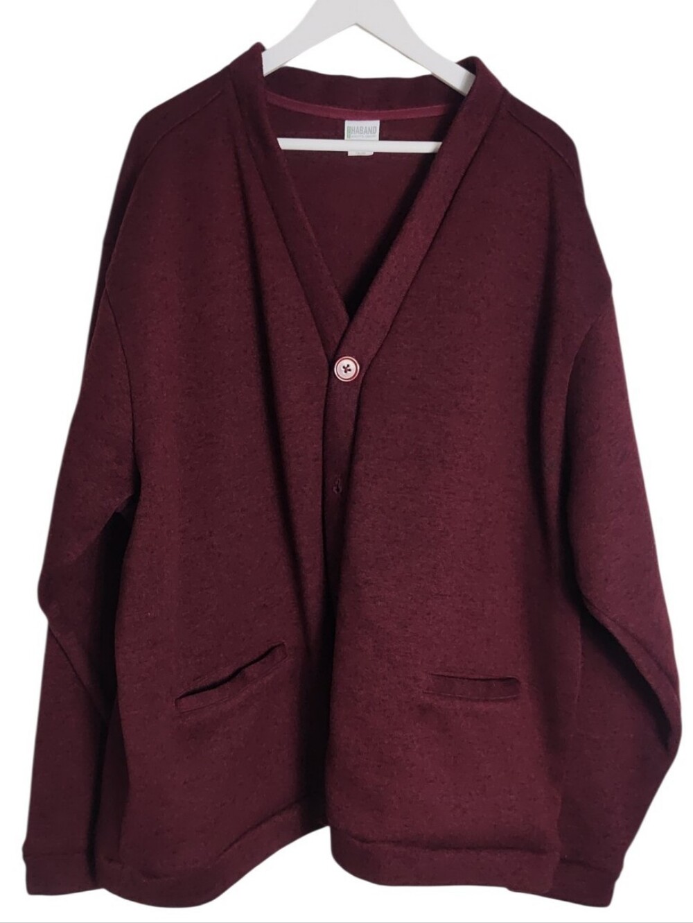 Mens Burgundy Haband Button Front V Neck Fleece Cardigan Sz 3X